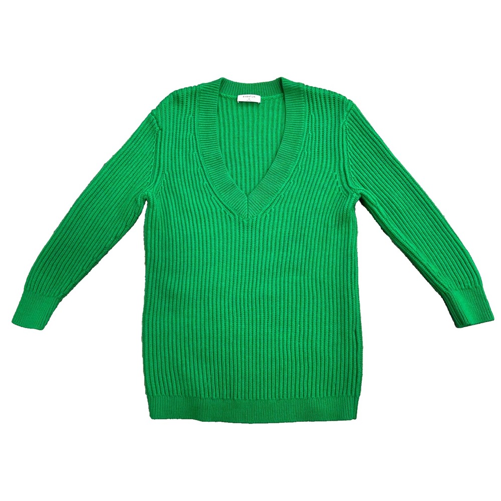 Aritzia Babaton Merino Wool Green Rib Knit V-Neck Over-Sized Slouchy Sweater XS